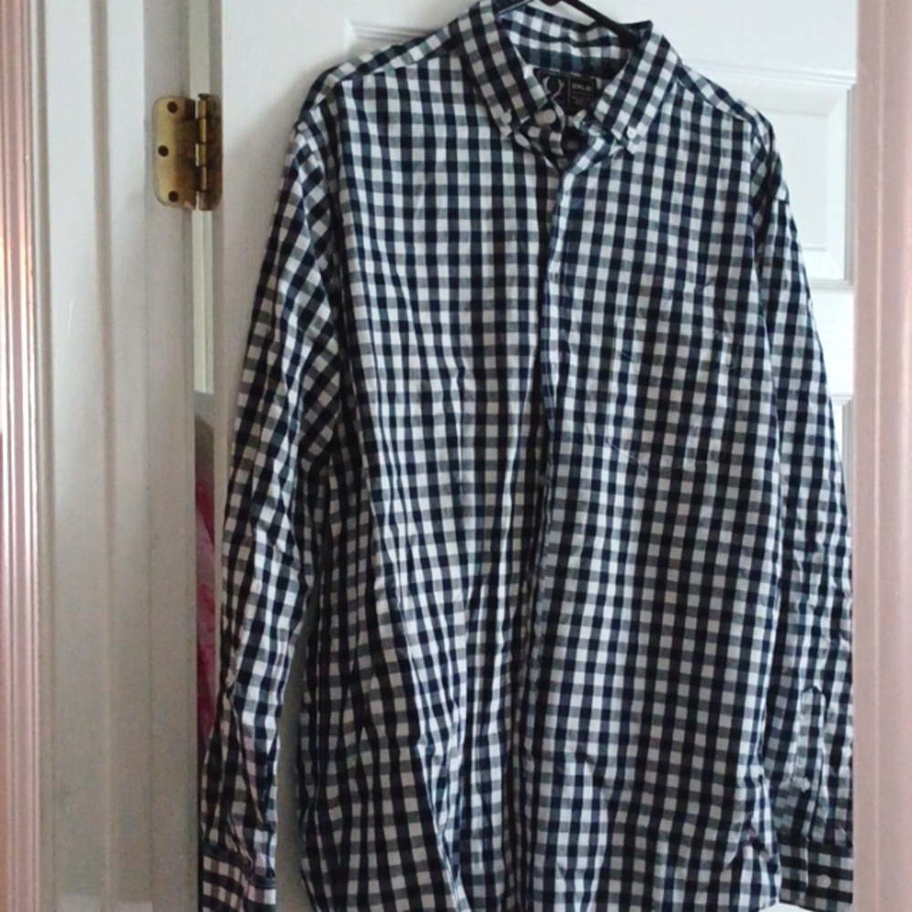 Dark Navy Blue Plaid Dress Shirt